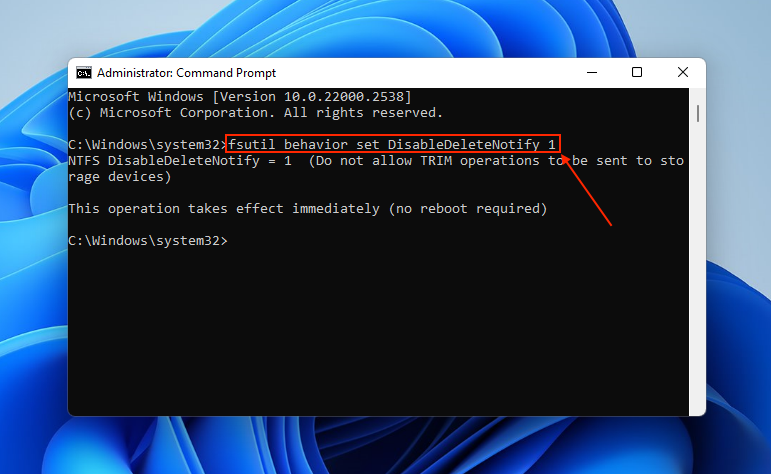 Disable trim in command prompt