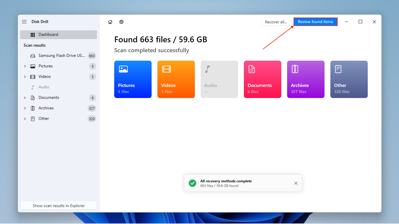 scan results in disk drill