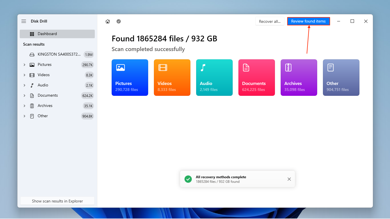 scan results in disk drill