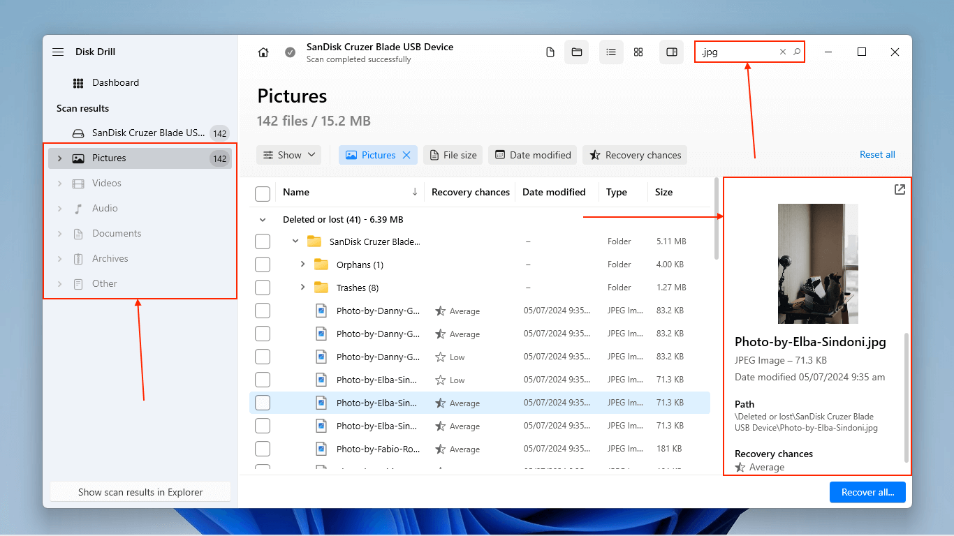 Disk Drill file browsing tools