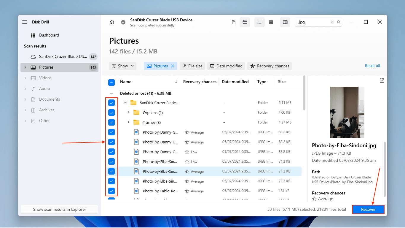 Disk Drill file selection boxes