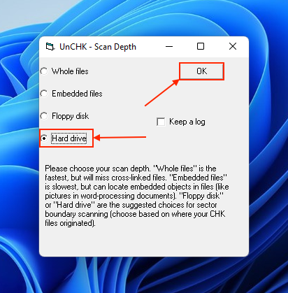 scanning hard drive in unchk