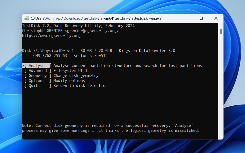 analyse drive with testdisk