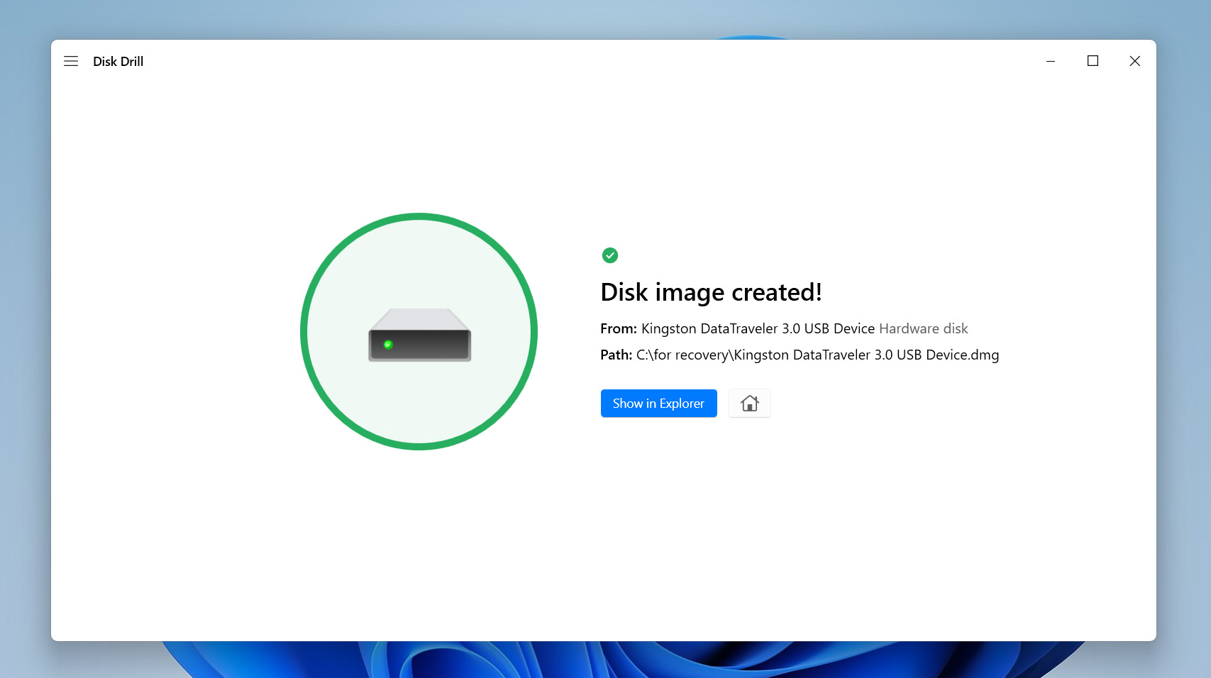 disk image created message in disk drill