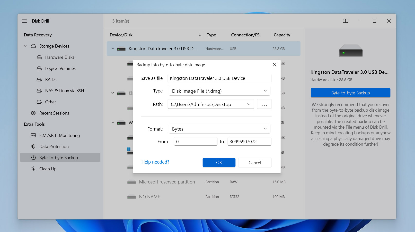 confirm drive backup options