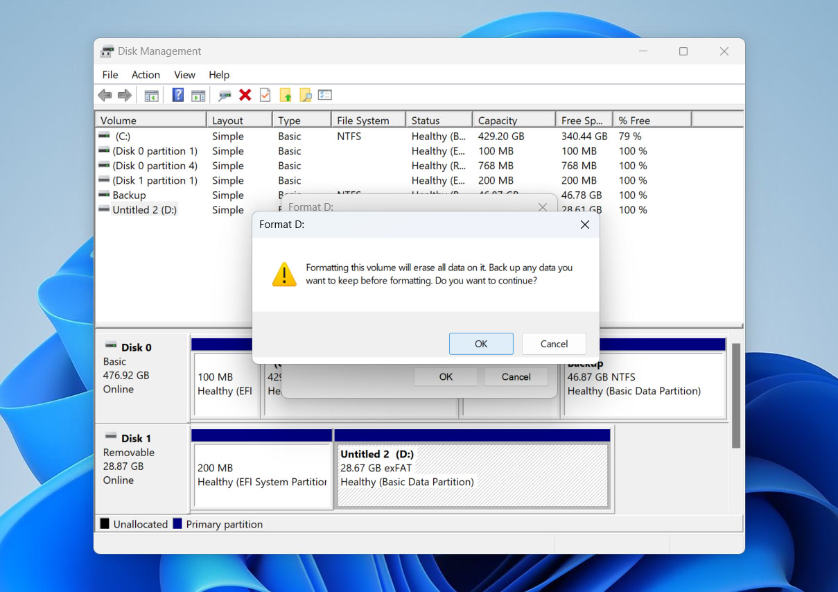 confirm disk formating