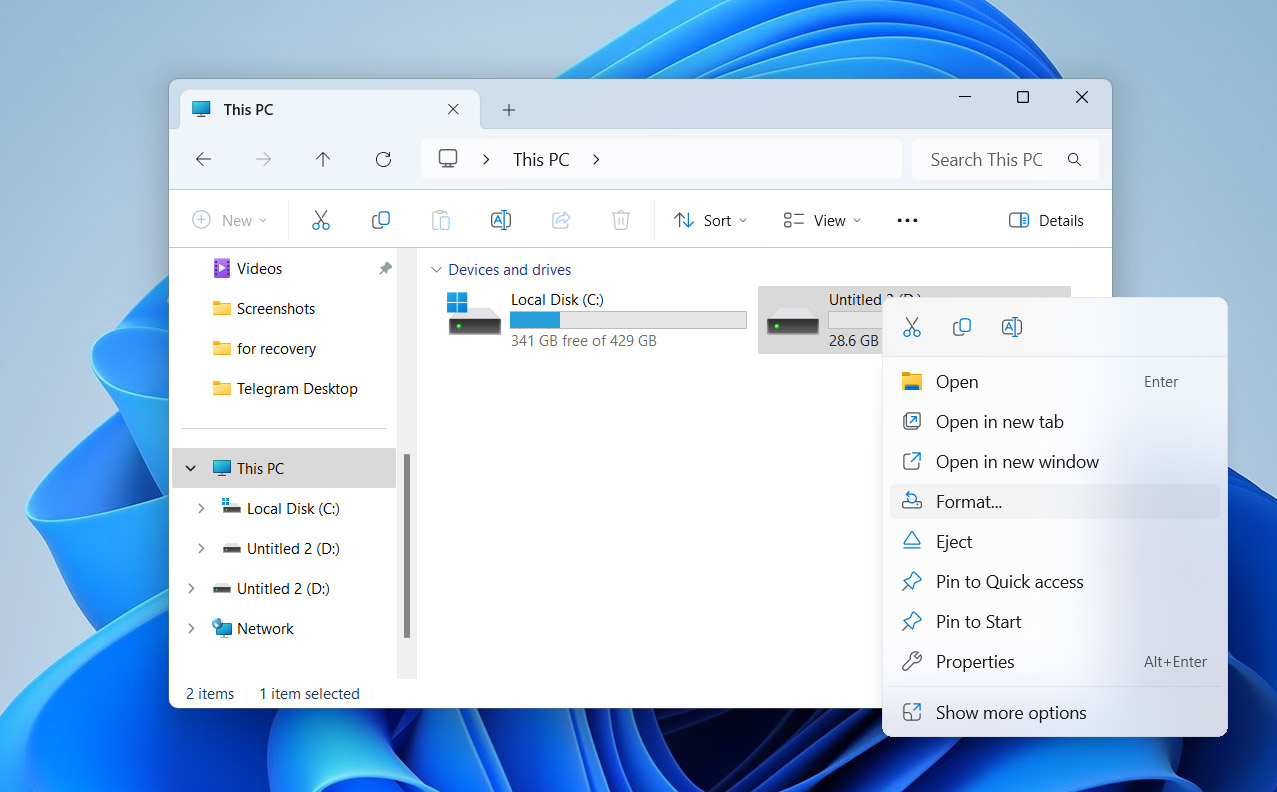 use format option in file explorer