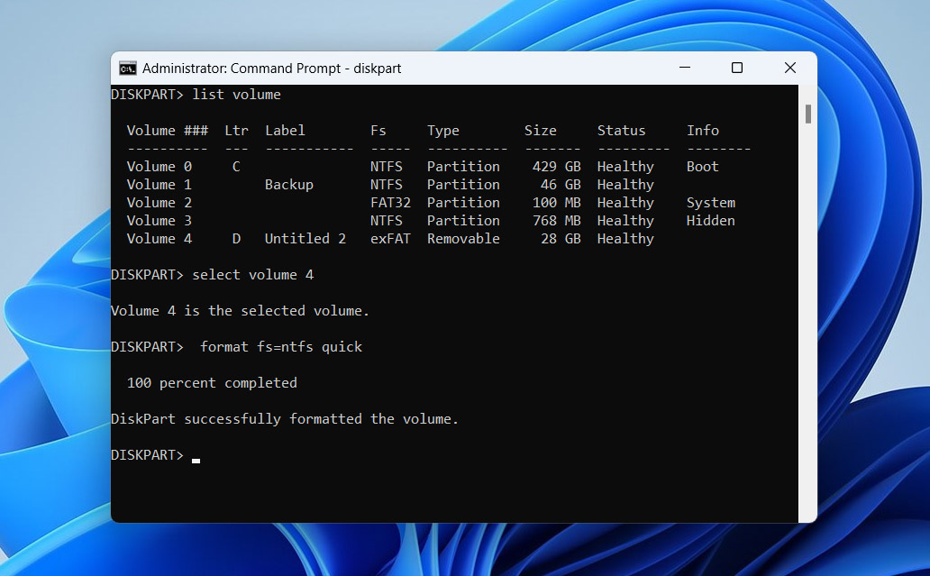 format drive in diskpart