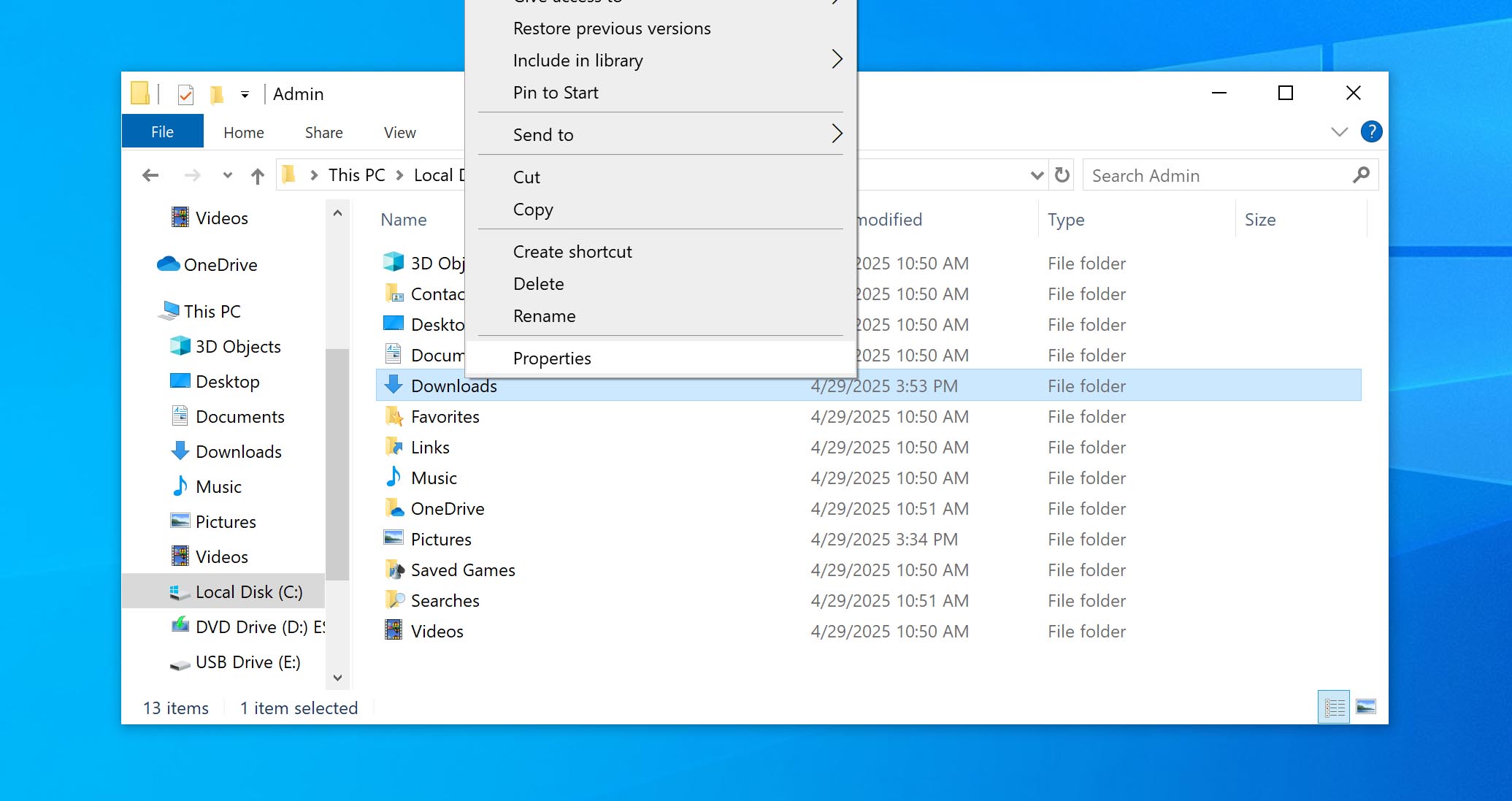 open folder properties
