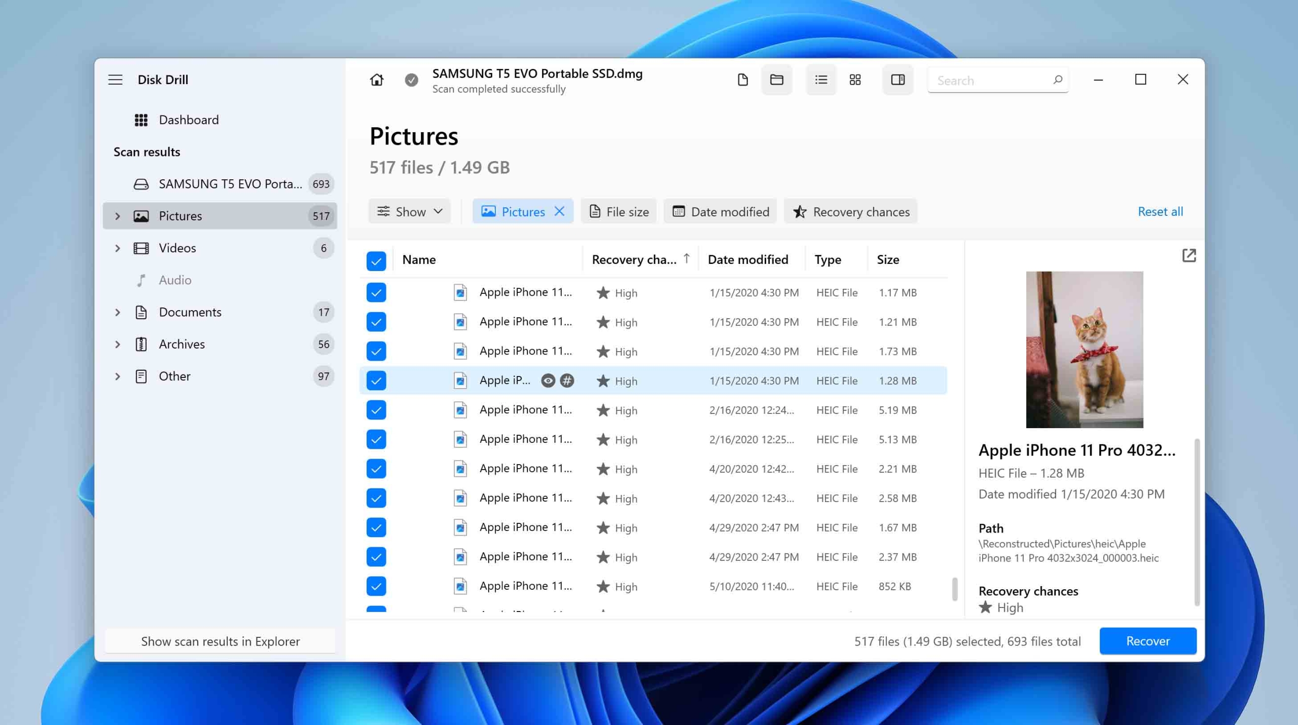select the files to recover