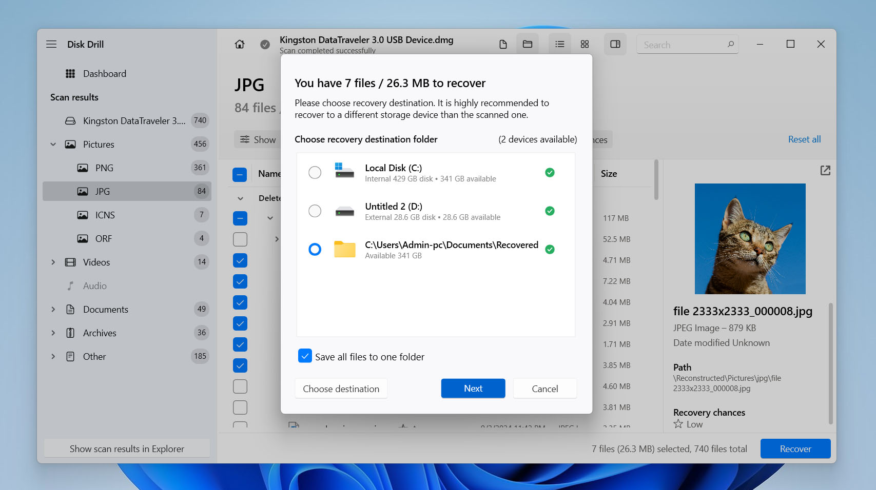 choose safe folder for recovered files