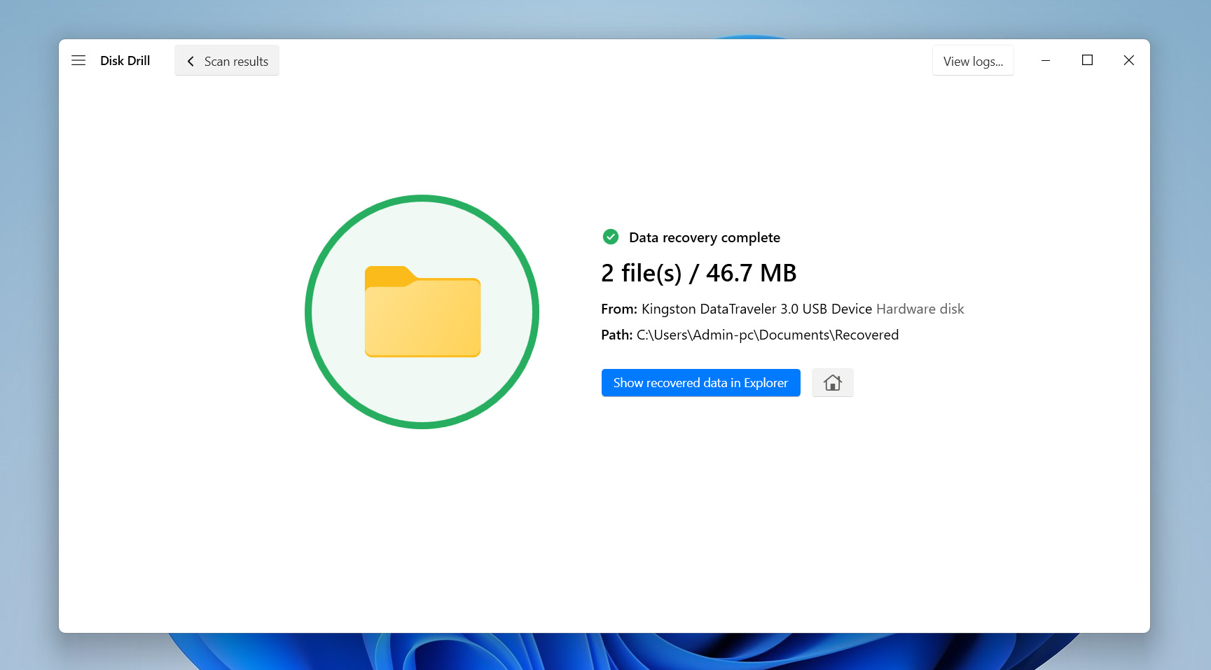 show recovered data in file explorer