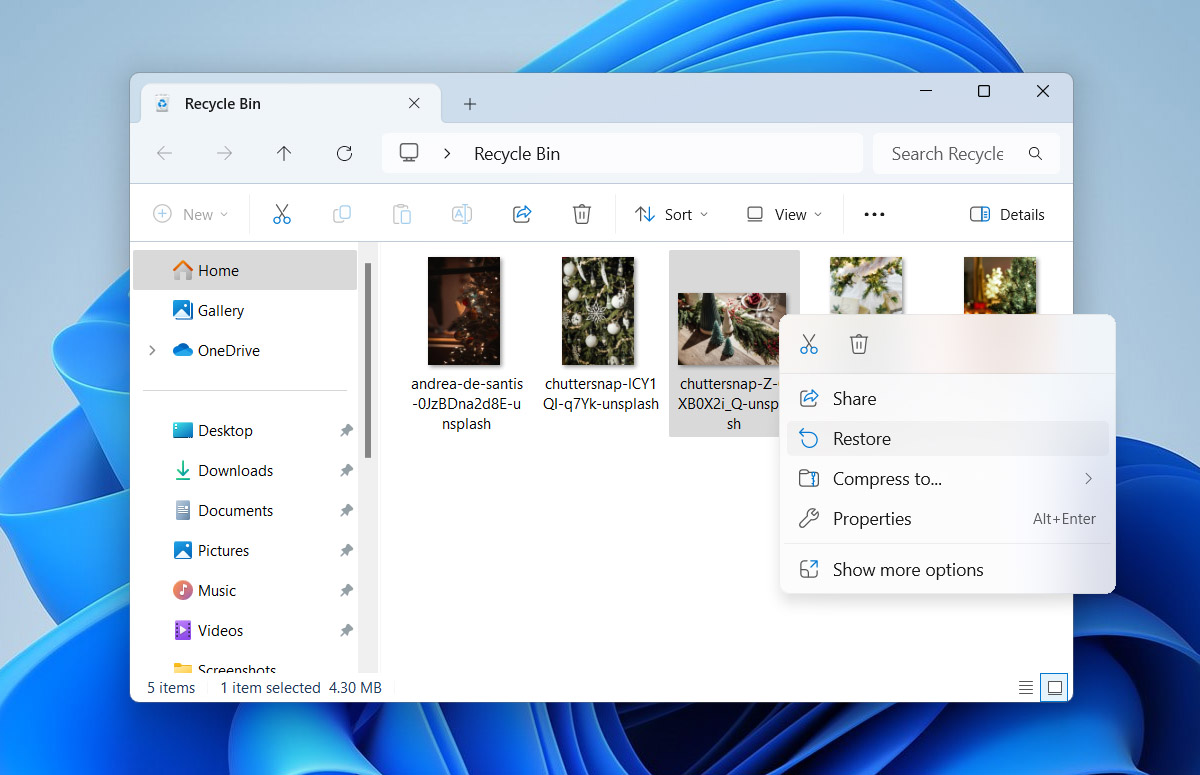 restore files from recycle bin on windows 11