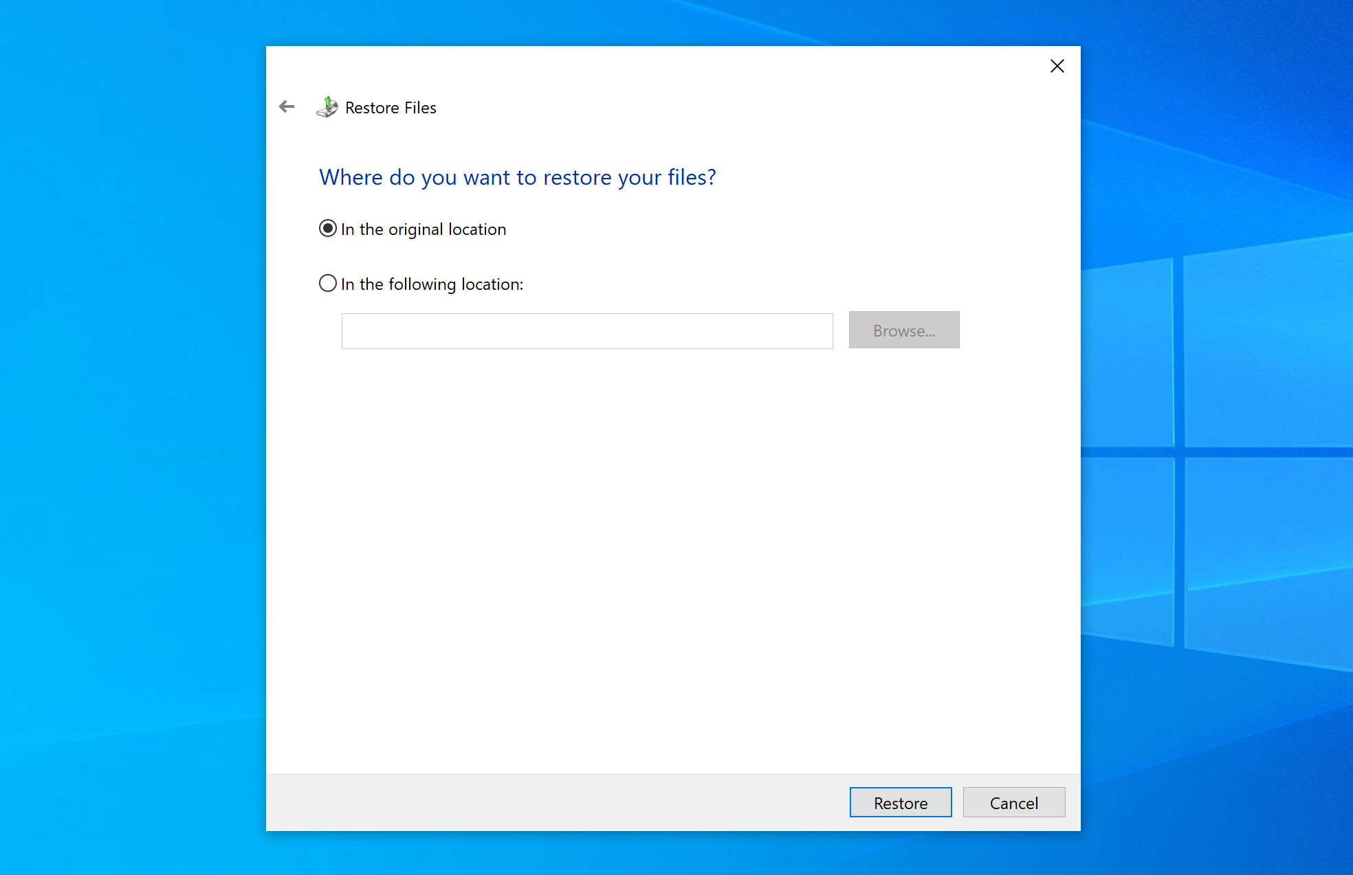 choose restore location for folders