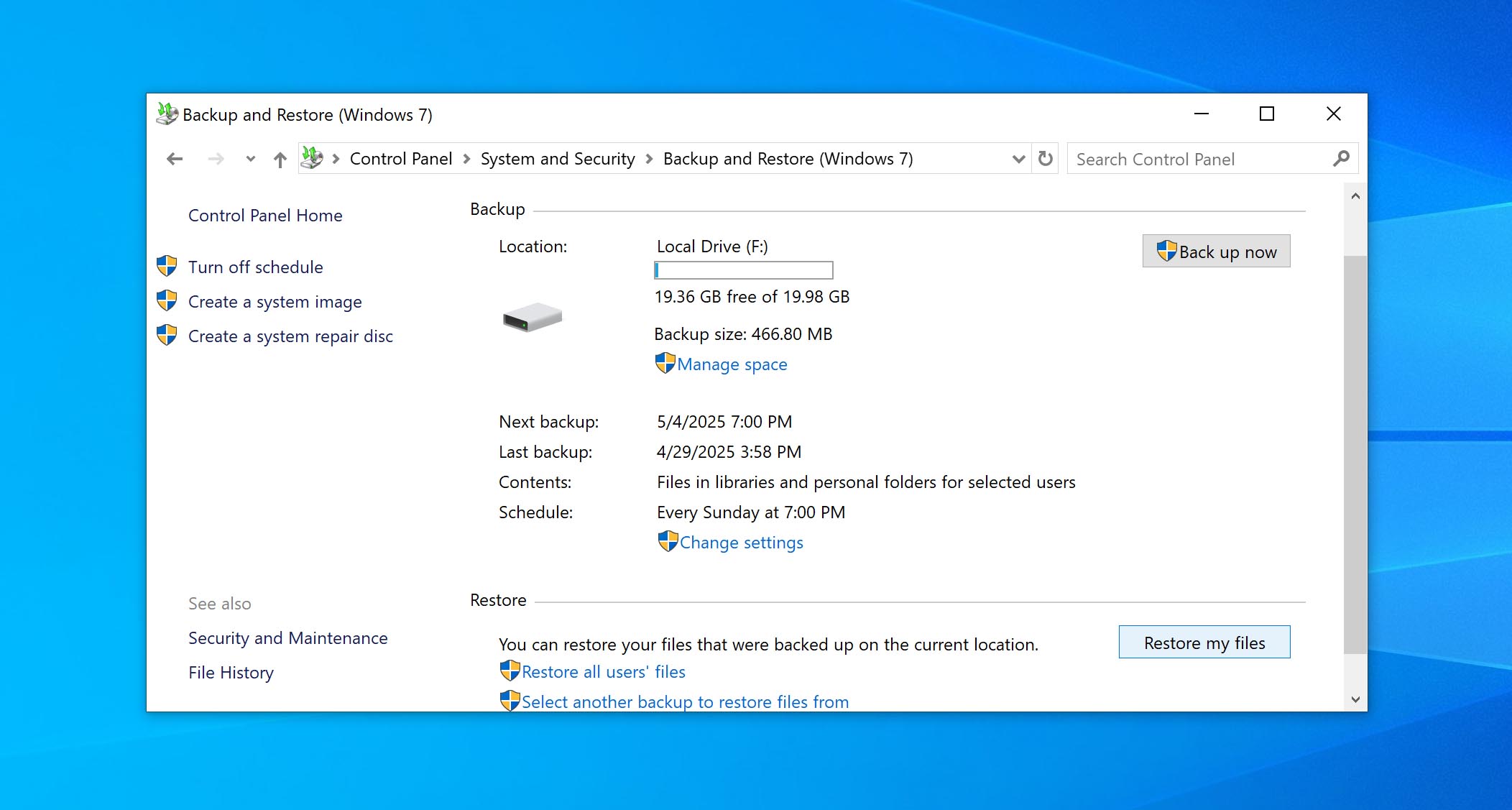 restore my files in backup and restore