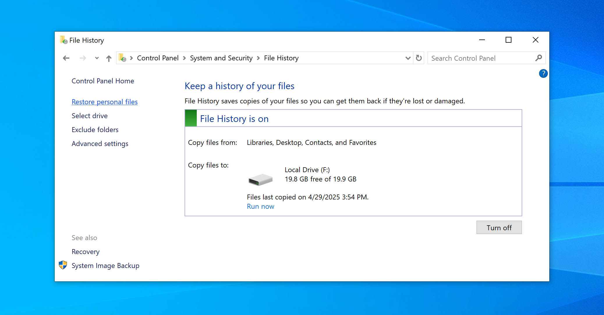 restore personal files in files history
