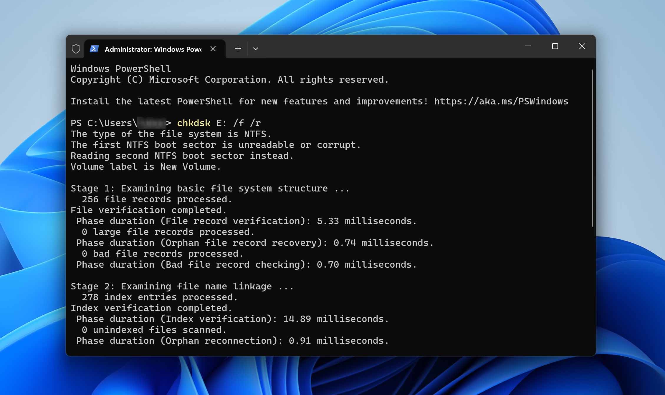 run chkdsk command