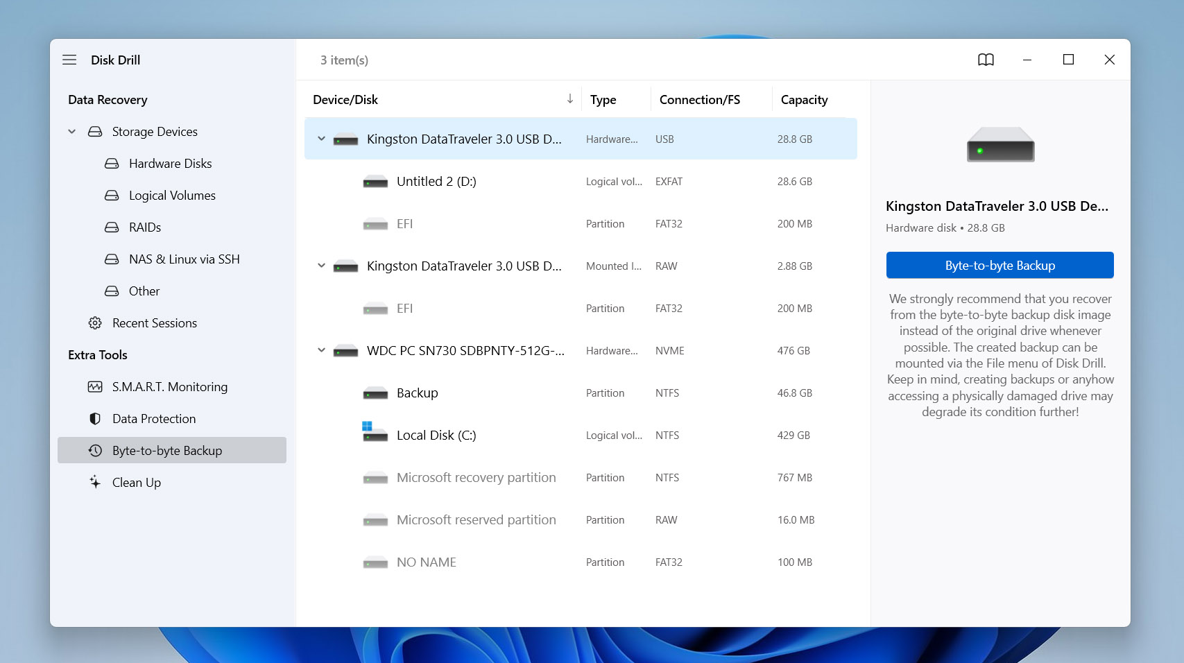 select drive for backup