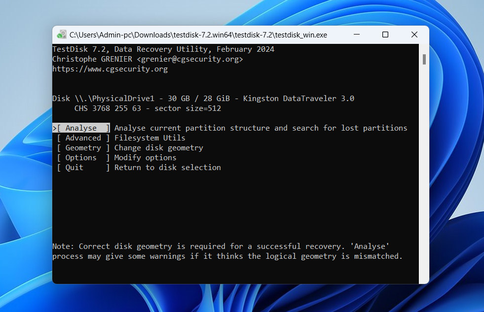 analyse drive with testdisk