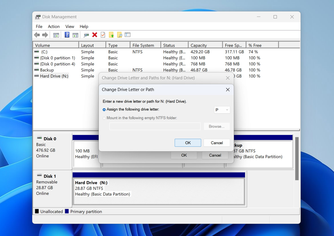 select new drive letter
