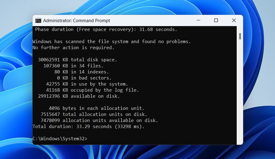 chkdsk results