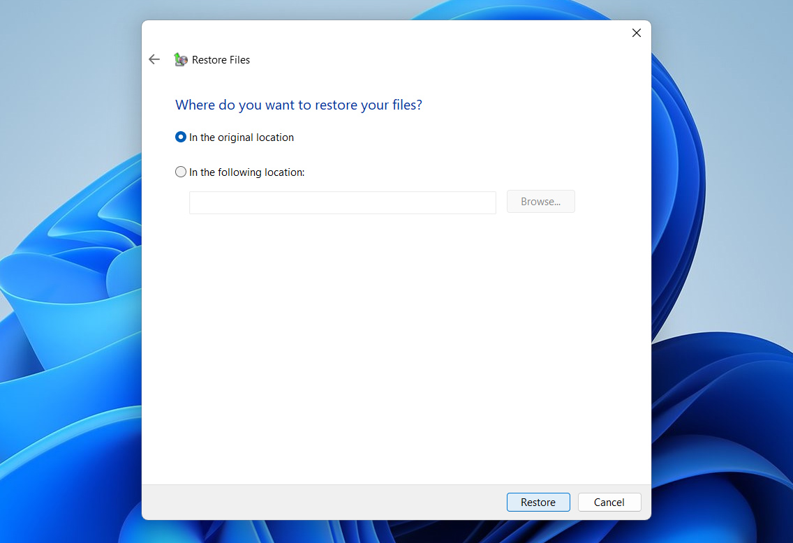 choose restore location