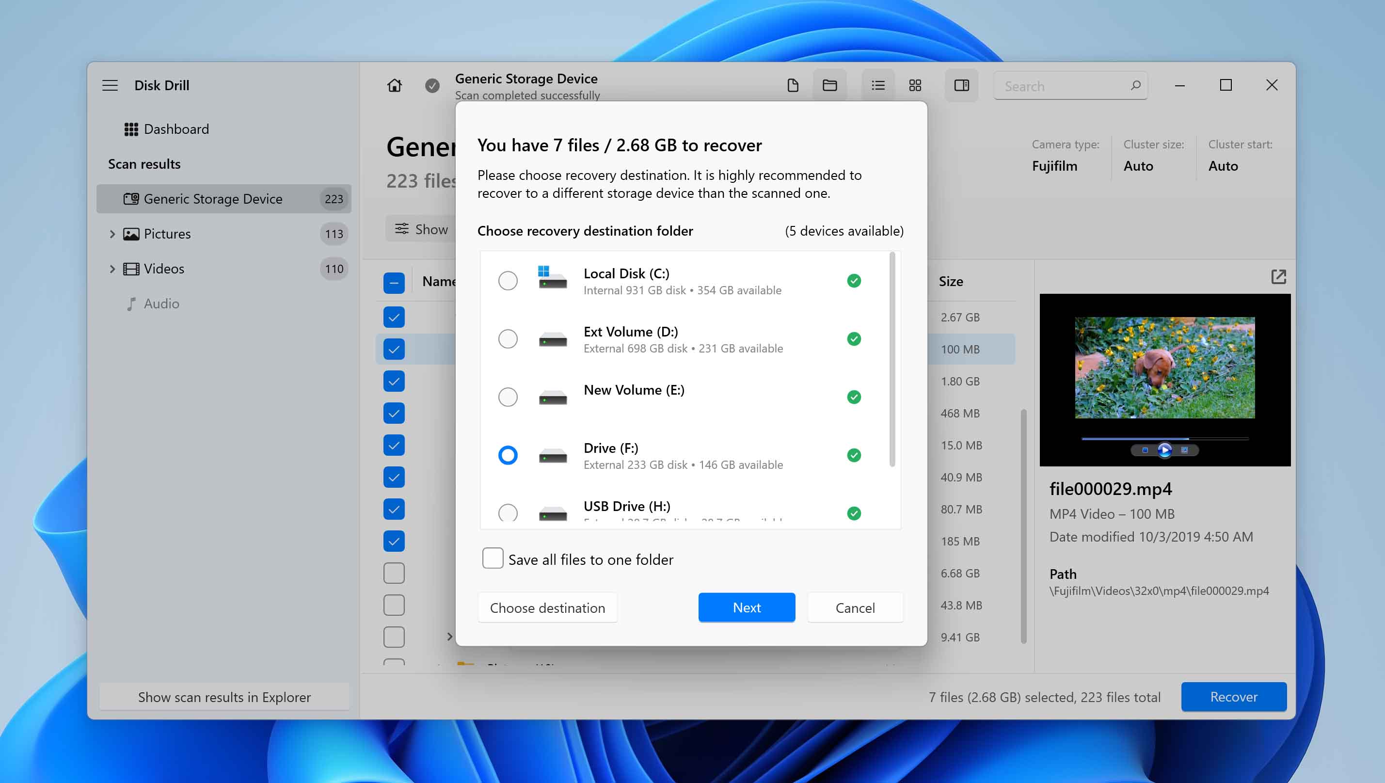 choose save location for files from fujifilm