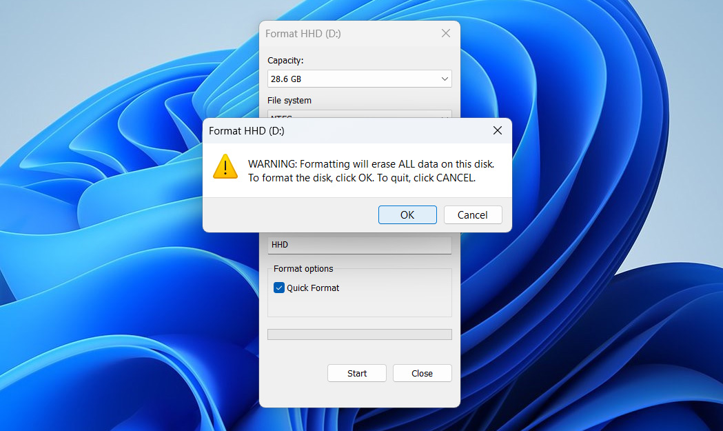 confirm device formatting
