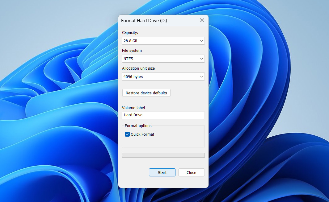 disk formatting options