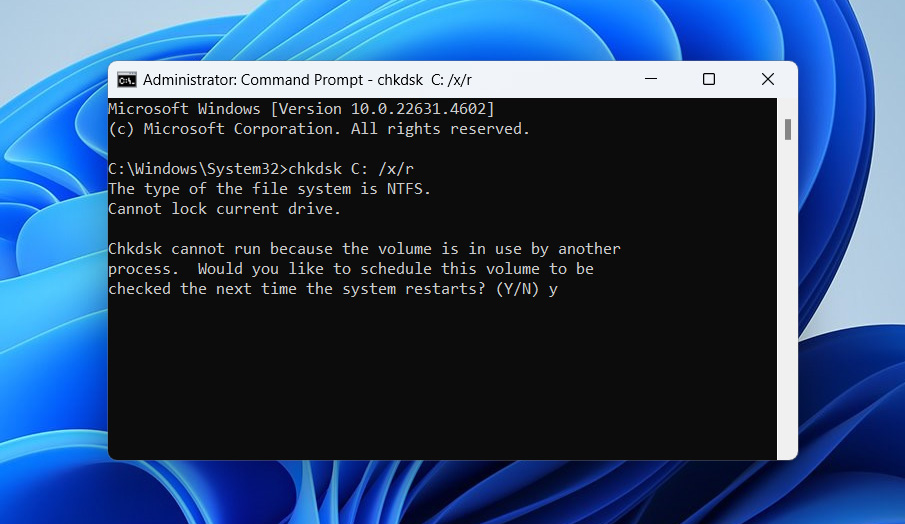 run chkdsk command