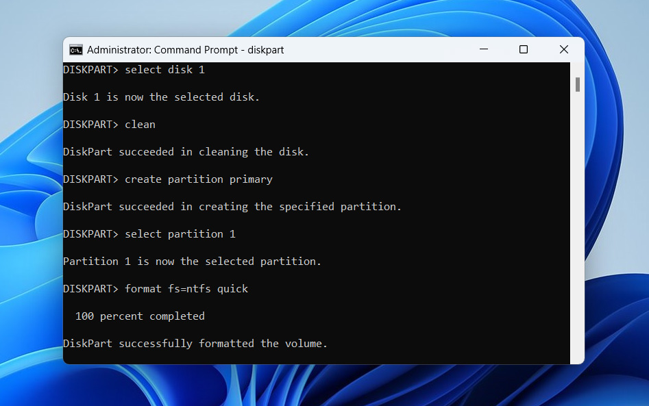 format drive in diskpart
