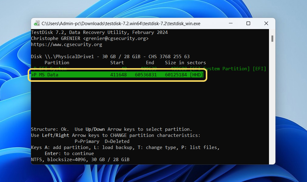 select found partition