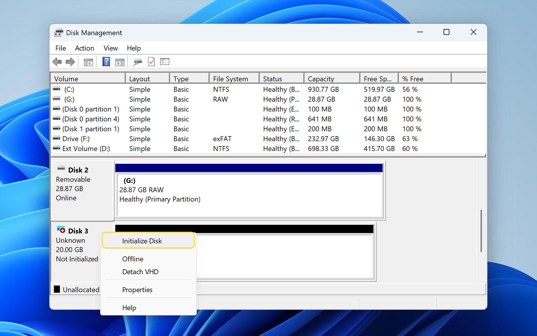 initialize drive in disk management