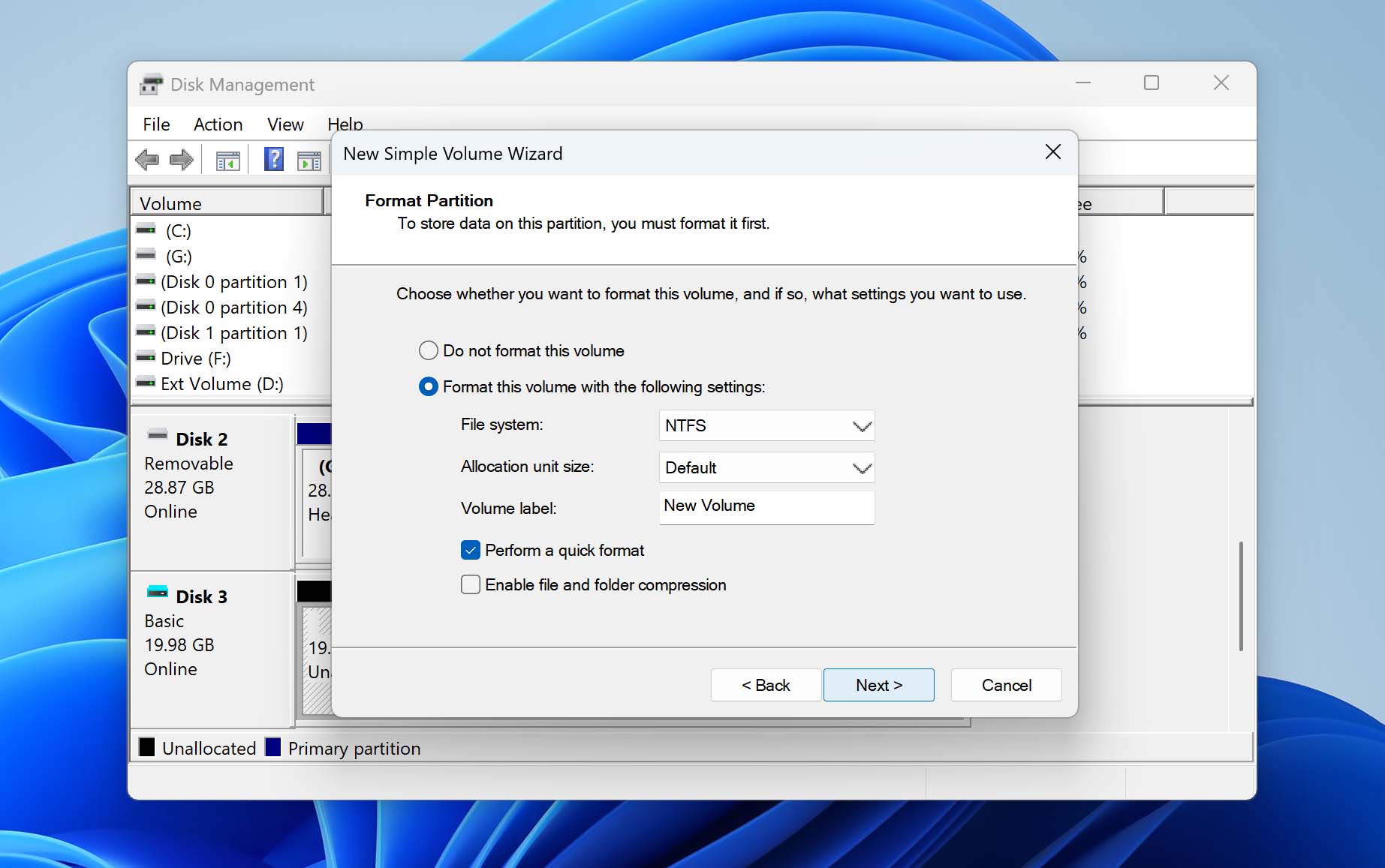 new simple volume wizard