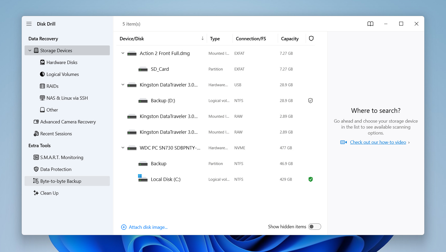 click on the byte by byte backup option