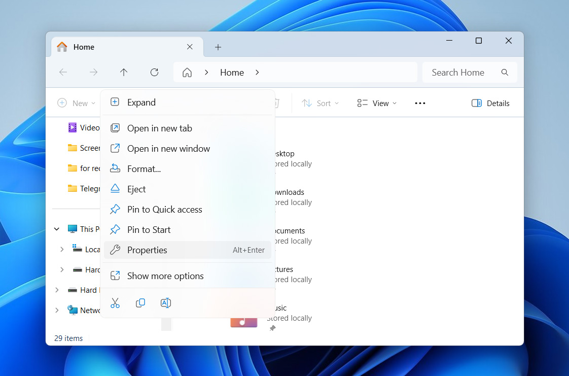 open drive properties