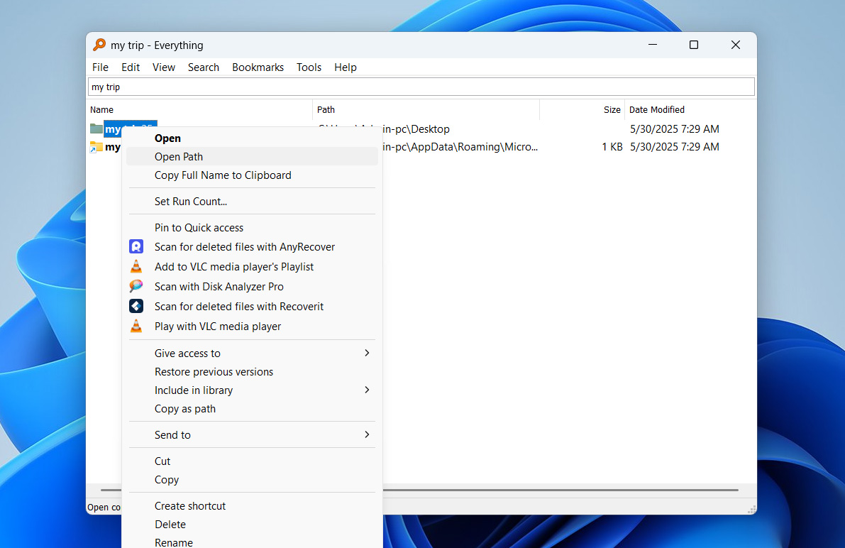 Open path to a lost folder