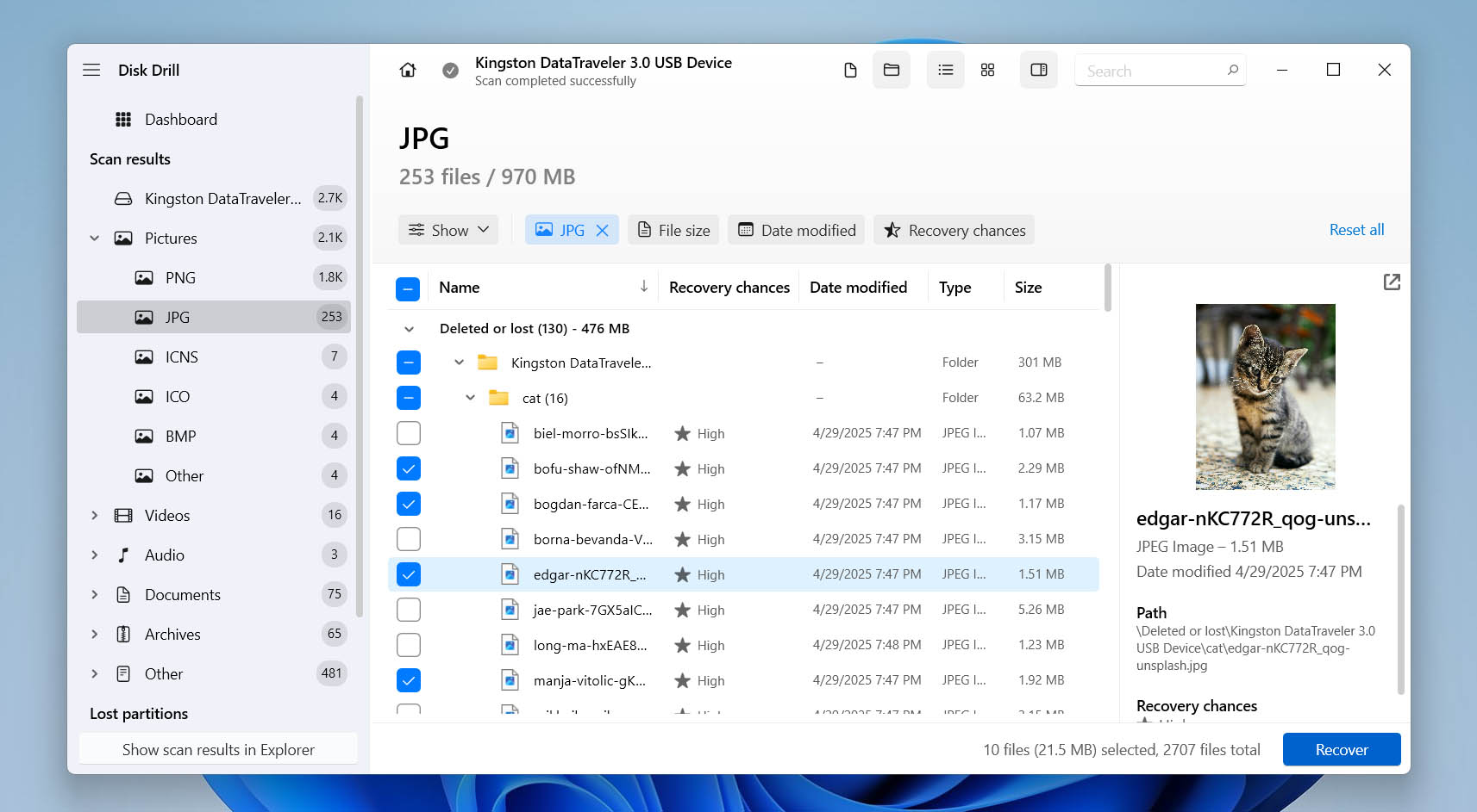 select files for recovery in disk drill