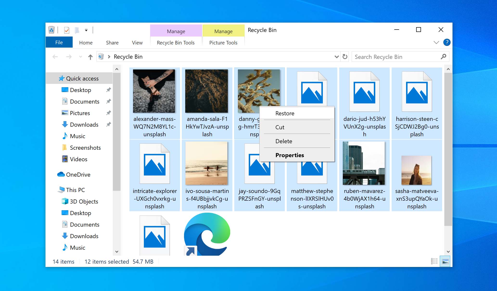 restore downloads files from recycle bin