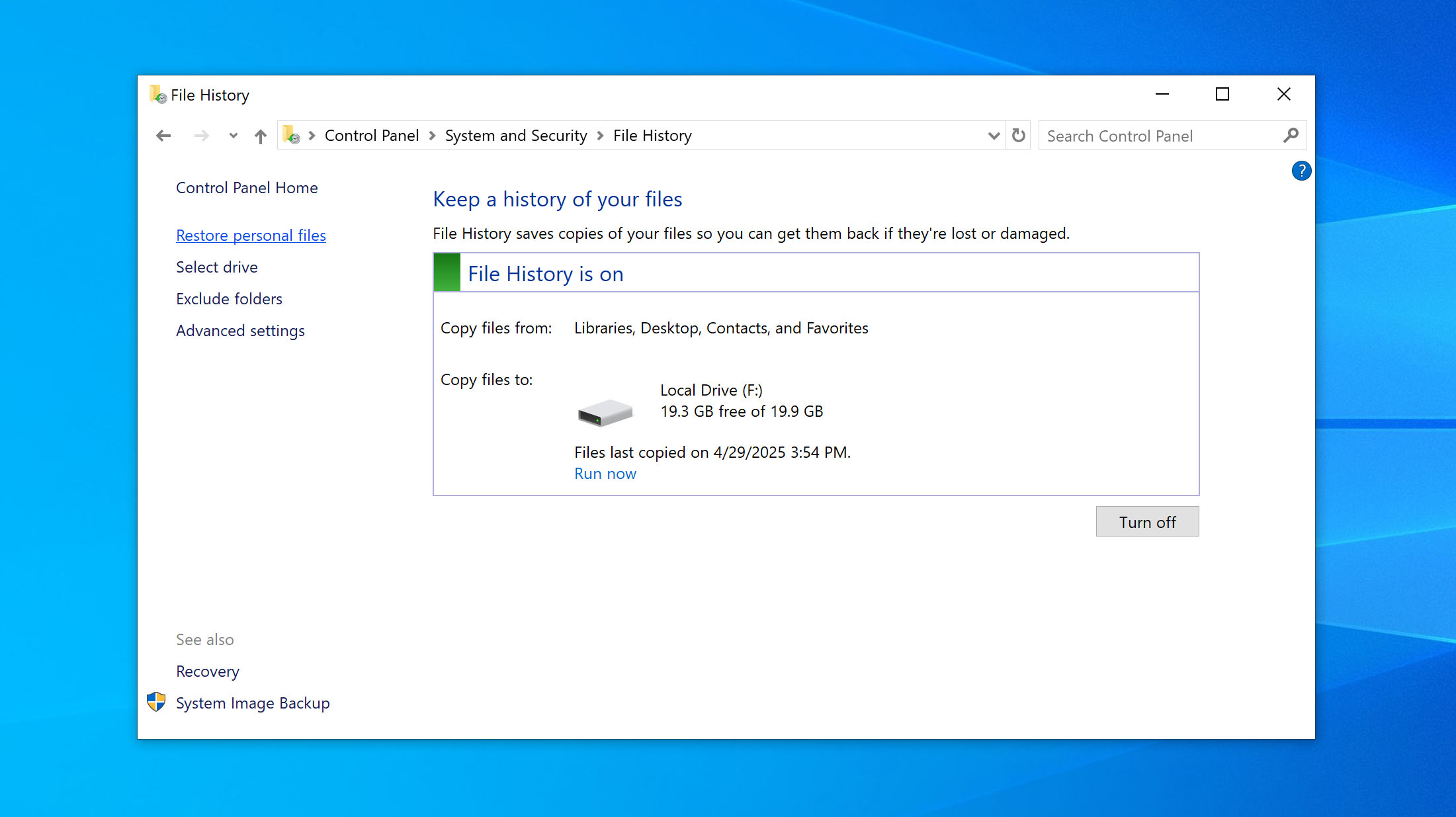 restore personal files with file history