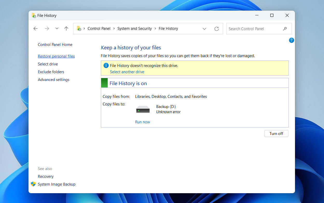restore personal files with file history