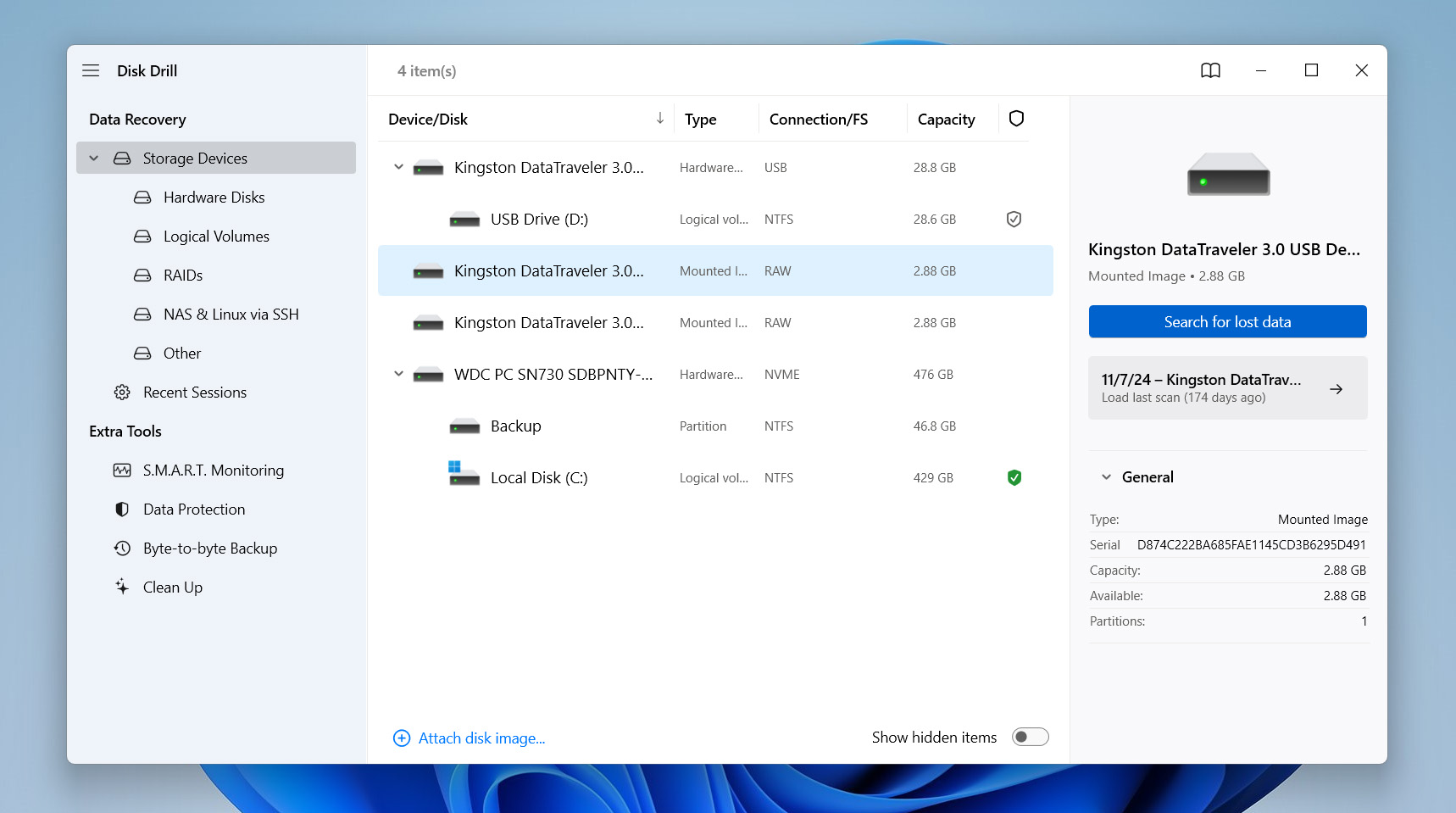 start scan your backup