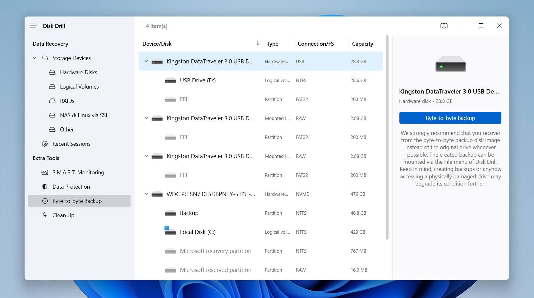 select drive for backup