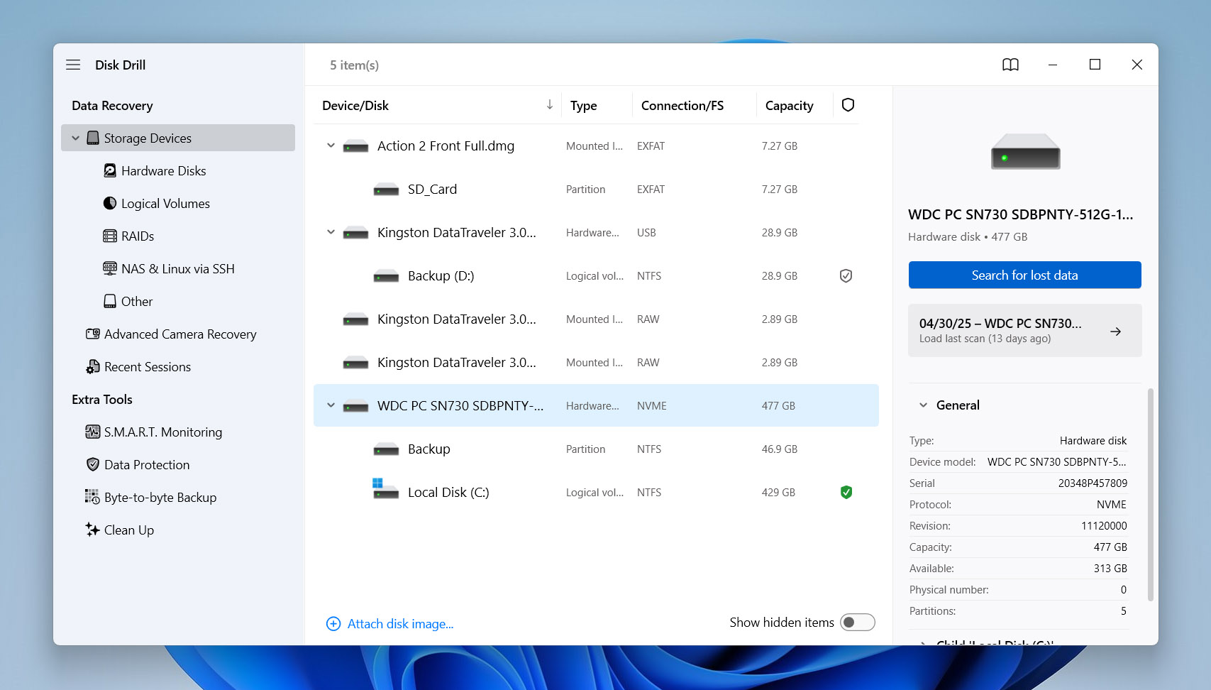 select drive in disk drill software