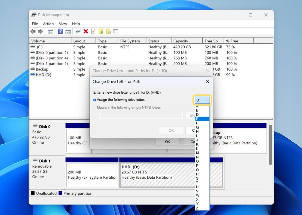 choose new drive letter