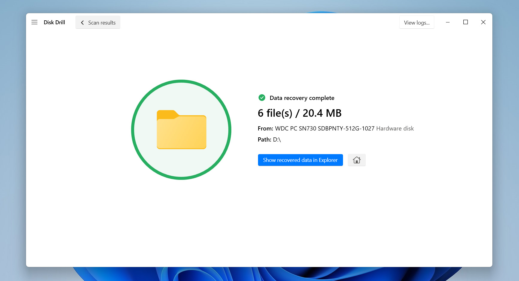 disk drill success recovery screen