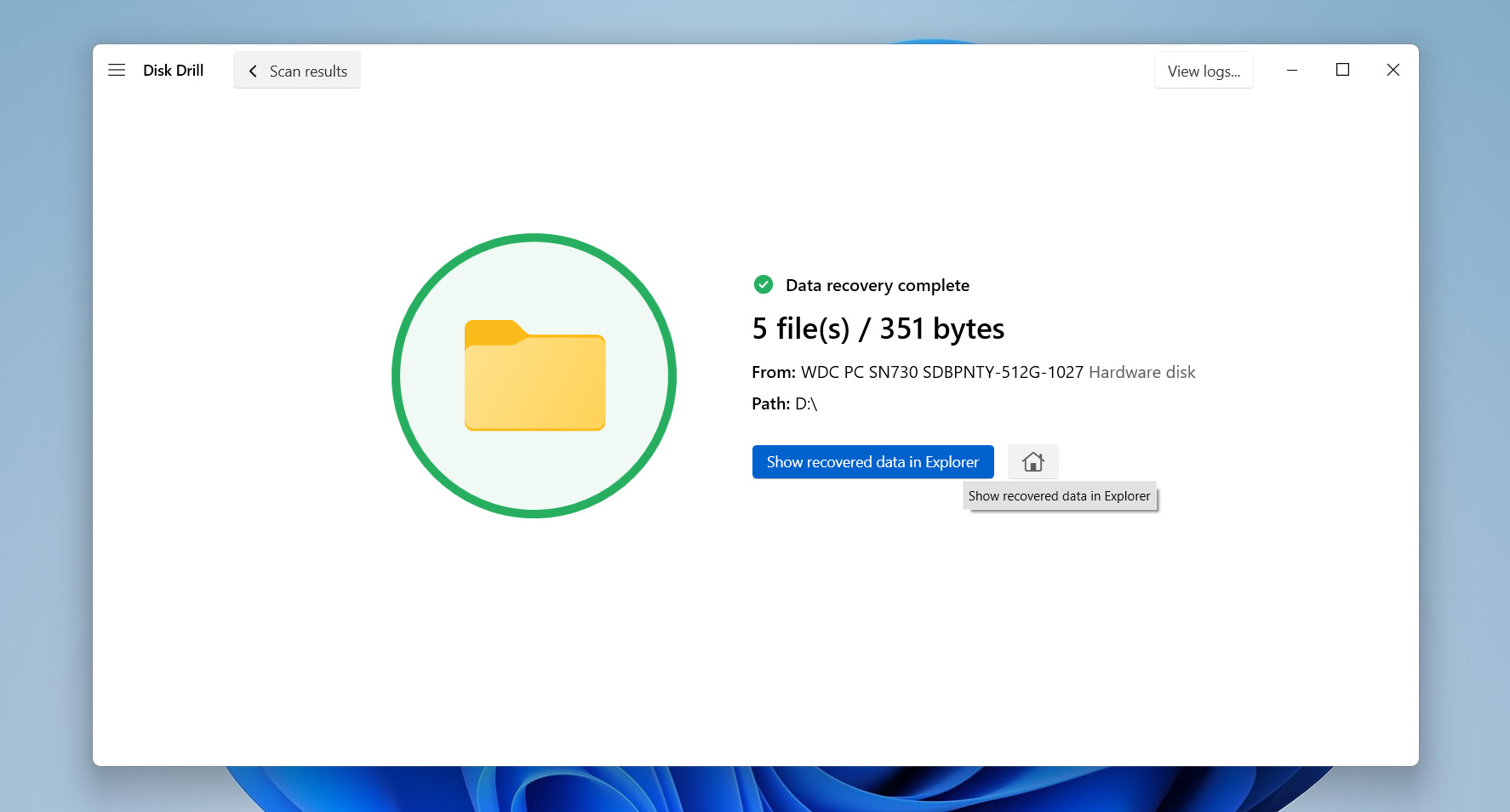 show recovered data in file explorer