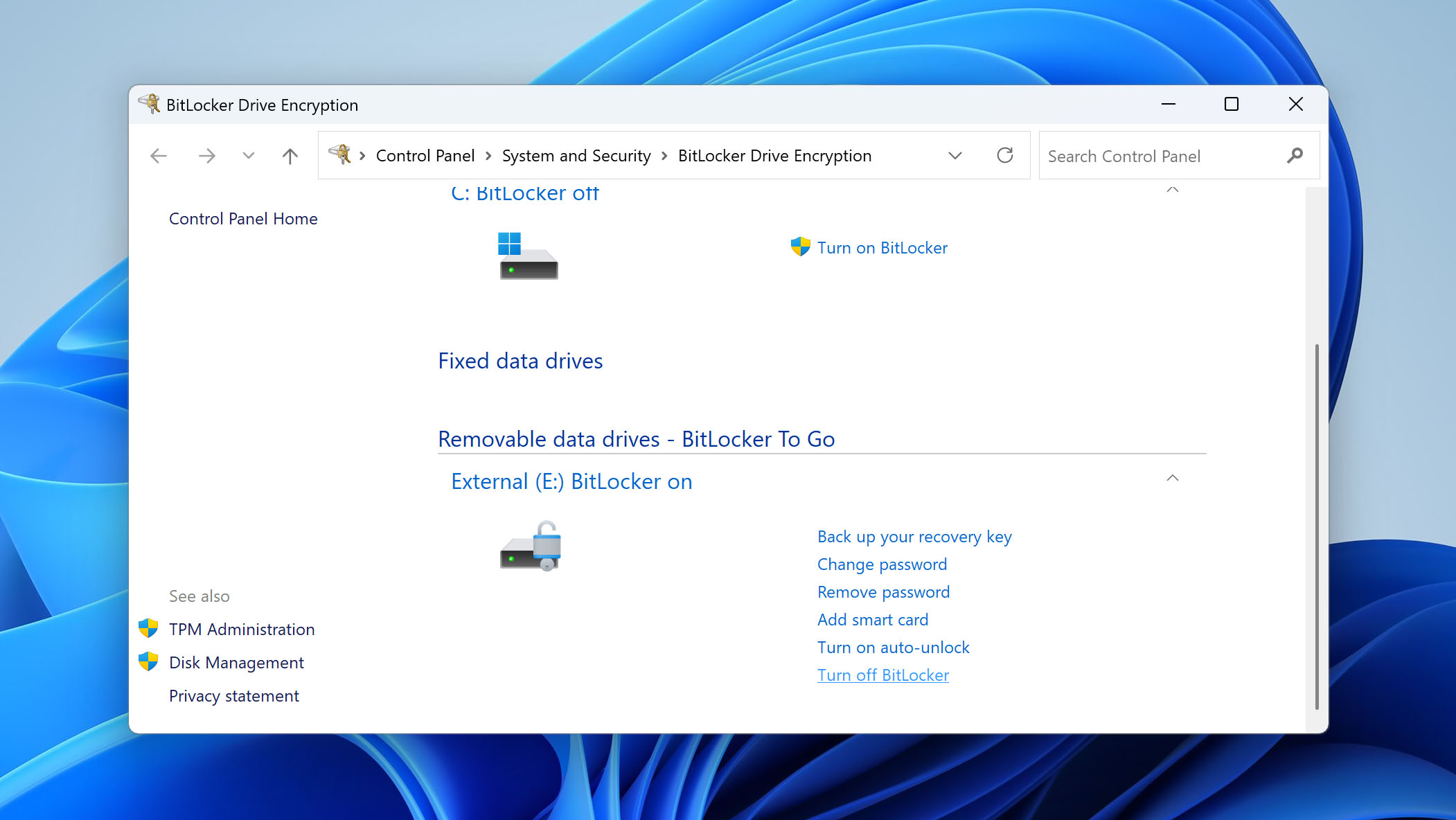 turn off bitlocker setting