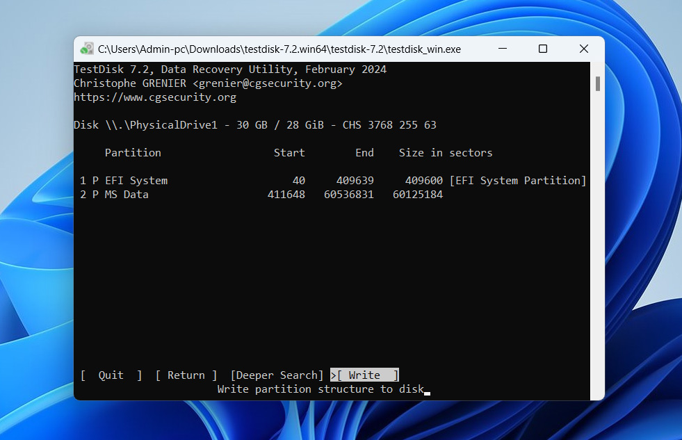 write partition back on your drive