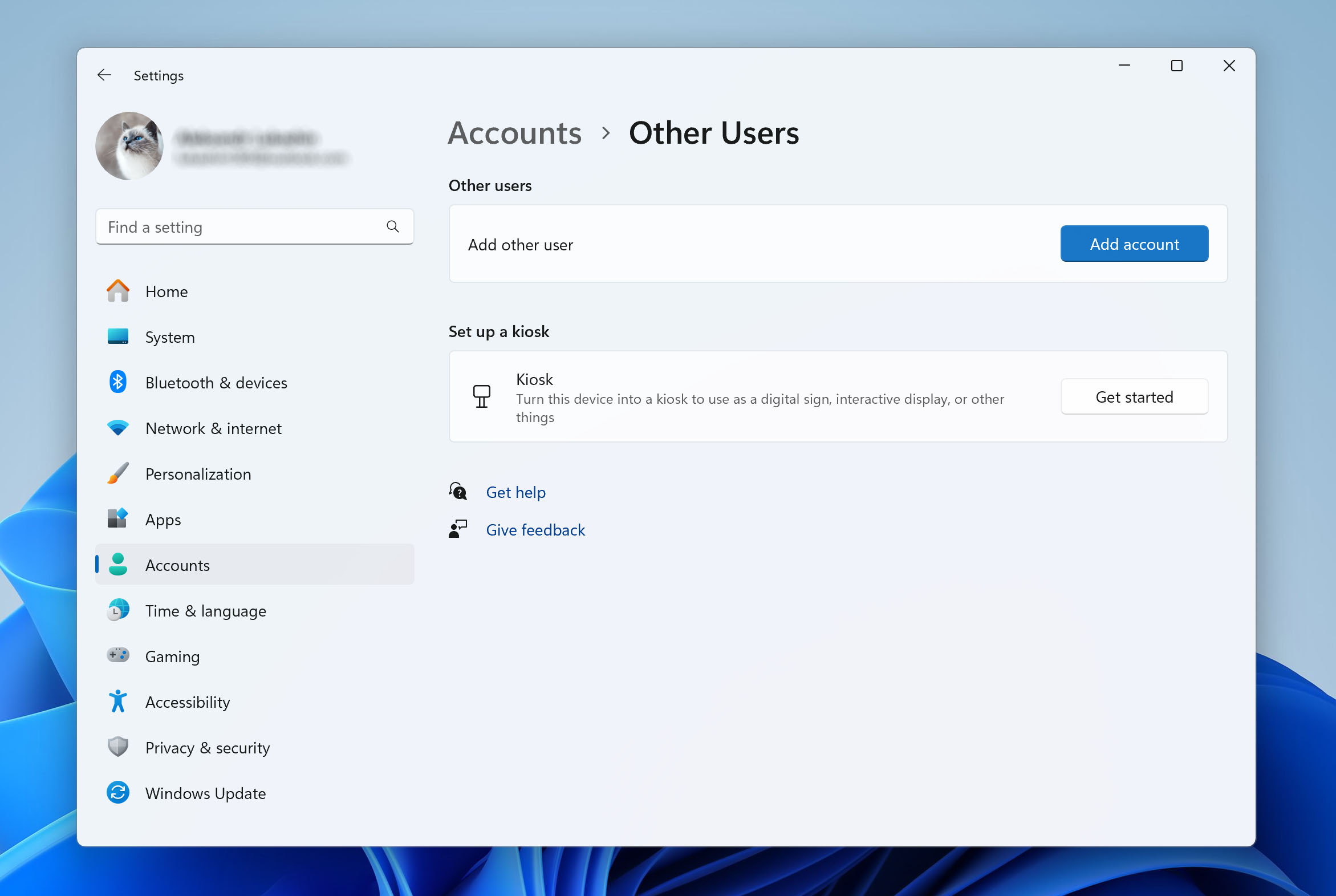 open other users in accounts settings